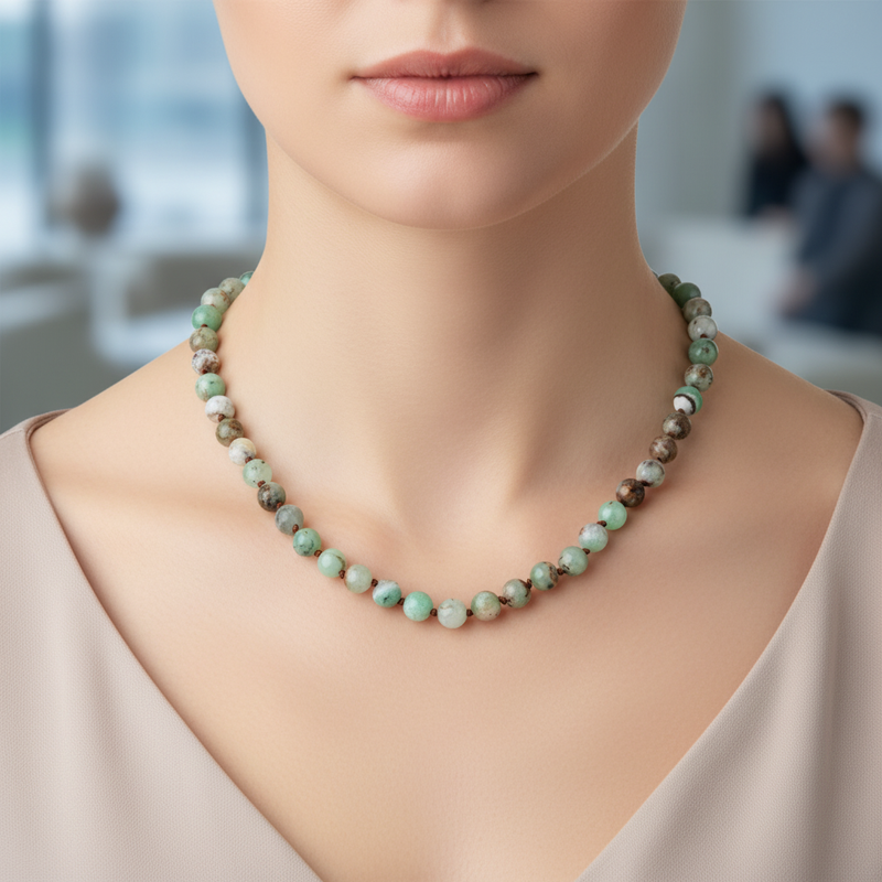Krizopras 8 mm Düğümlü Doğal Taş Kolye - Görsel 1 - Safnaturel