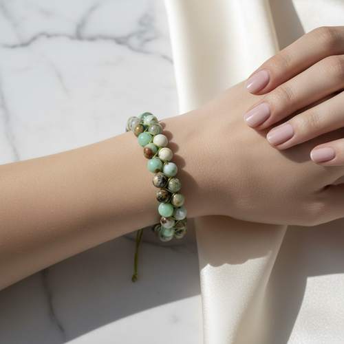 Krizopras 8mm Çift Sıra Makrome Doğal Taş Bileklik