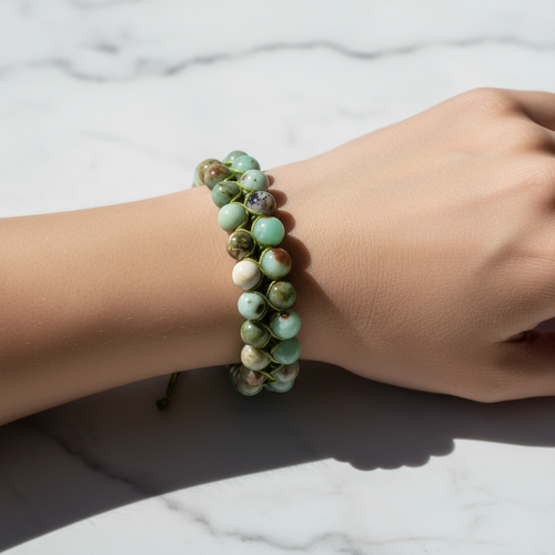 Krizopras 8mm Çift Sıra Makrome Doğal Taş Bileklik