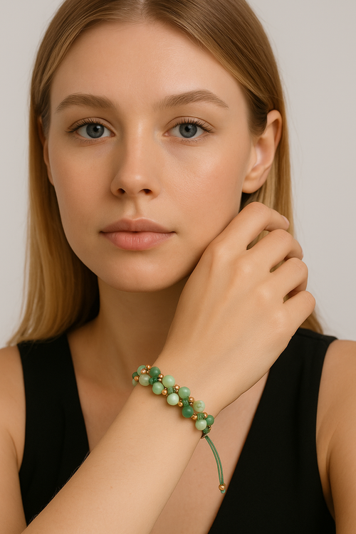 Chrysoprase Triple Macrame Special Design Bracelet 6 mm