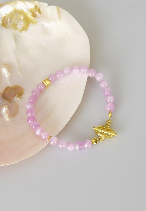 Kunzite Natural Stone 925 Sterling Silver Closure Bracelet - Moonlight Collection