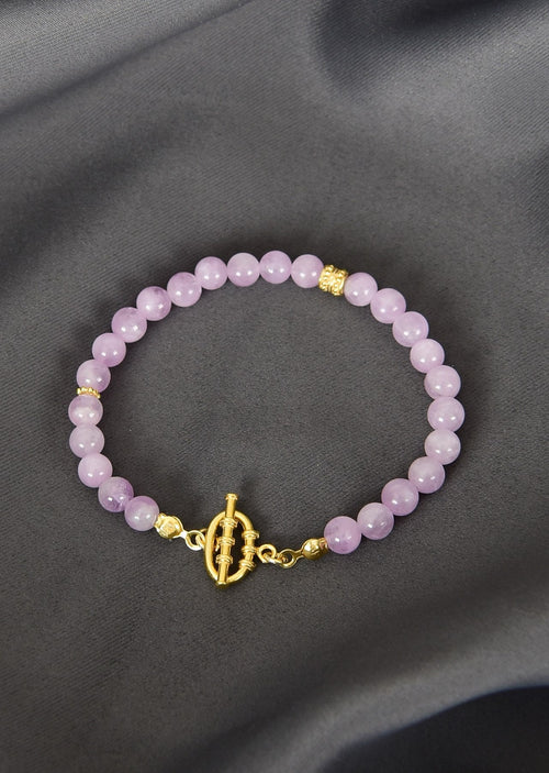 Kunzite Natural Stone 925 Sterling Silver Closure Bracelet - Moonlight Collection