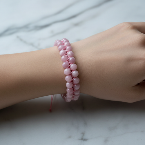 Kunzit Doğal Taş Çift Sıra Makrome Bileklik 8 mm