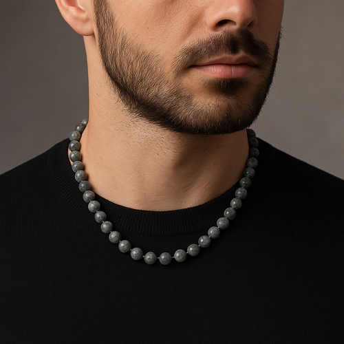 Labradorit 8 mm Düğümlü Doğal Taş Kolye