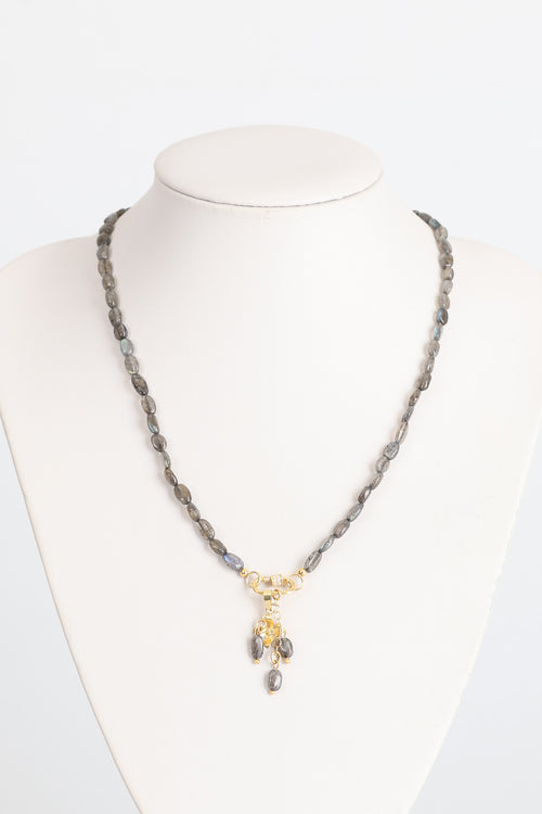 Labradorit Doğal Taş Gümüş Uçlu Tasarım Kolye