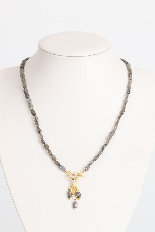 Labradorit Doğal Taş Gümüş Uçlu Tasarım Kolye