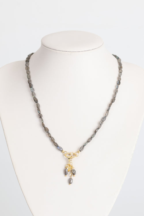 Labradorit Doğal Taş Gümüş Uçlu Tasarım Kolye