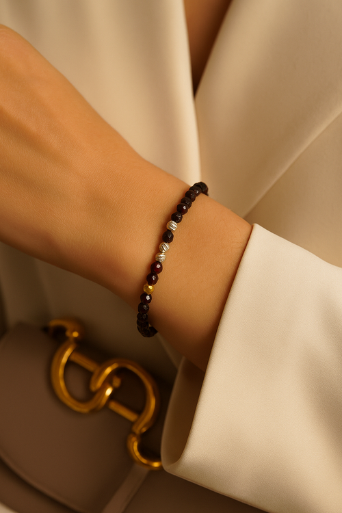 Lal Garnet Doğal Taş Gümüş Aparatlı Bileklik