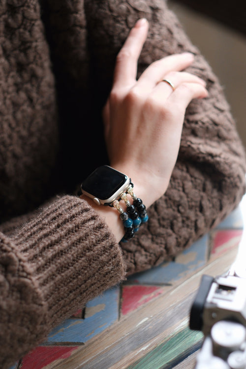 Lal Garnet - Hematit - Apatit Doğal Taş Apple Watch Saat Bandı 38 - 41 mm