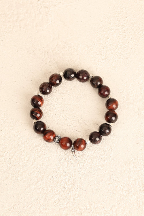 Lal Garnet & Kırmızı Kaplan Gözü (10 mm) Doğal Taş Gümüş Aparatlı Bileklik