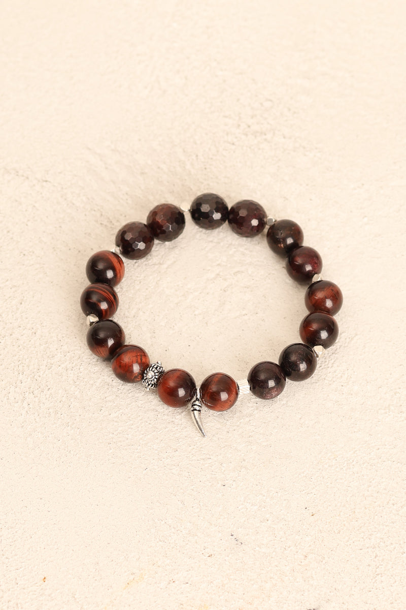 Lal Garnet & Kırmızı Kaplan Gözü (10 mm) Doğal Taş Gümüş Aparatlı Bileklik - Görsel 3 - Safnaturel