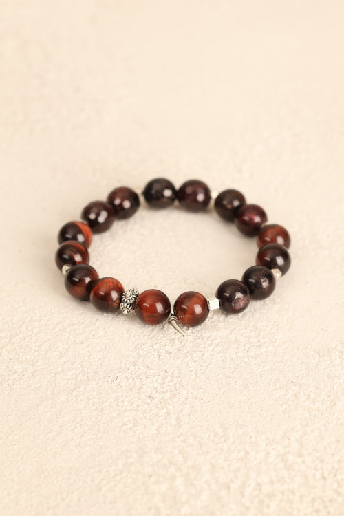 Lal Garnet & Kırmızı Kaplan Gözü (10 mm) Doğal Taş Gümüş Aparatlı Bileklik