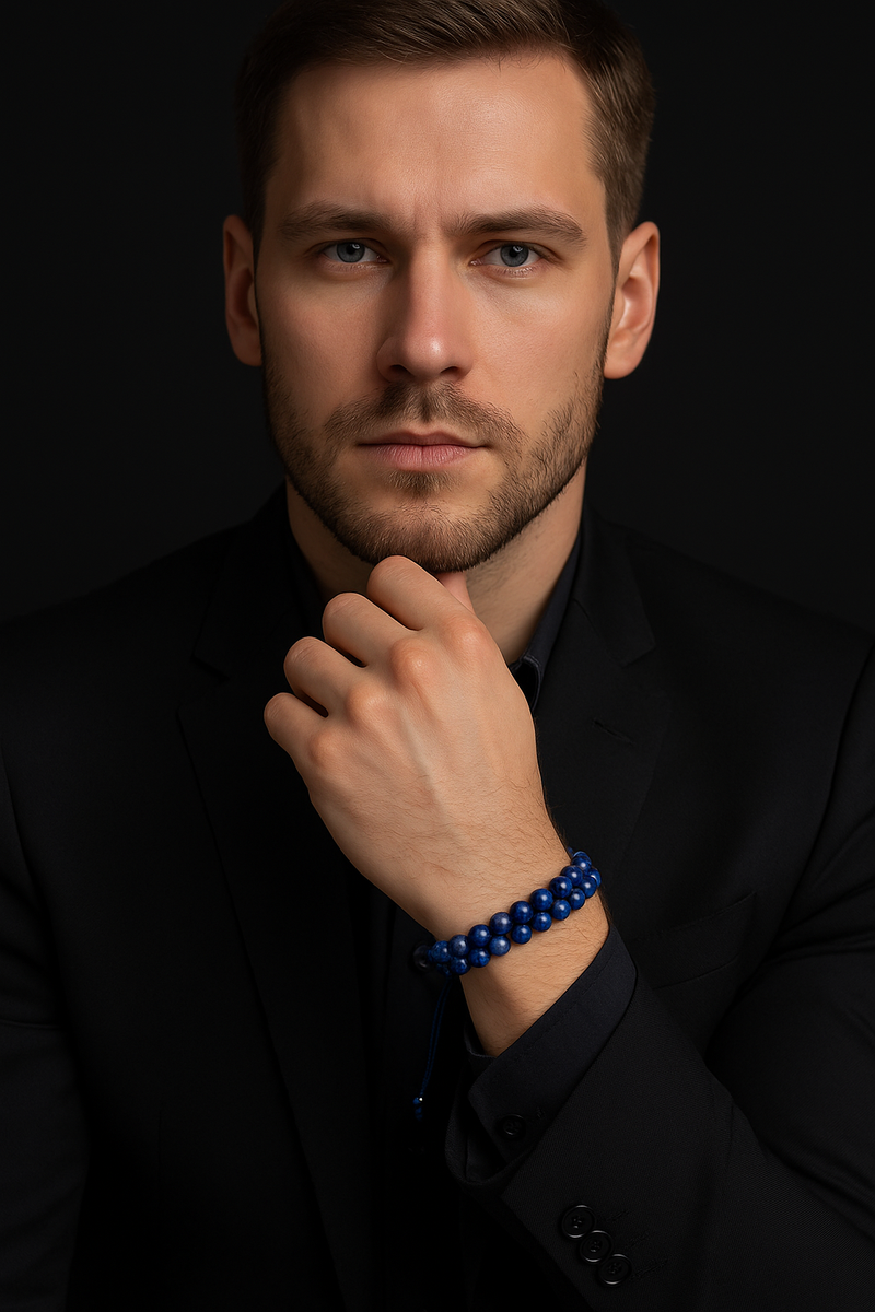 Lapis Lazuli 6mm Çift Sıra Makrome Doğal Taş Bileklik - Görsel 3 - Safnaturel