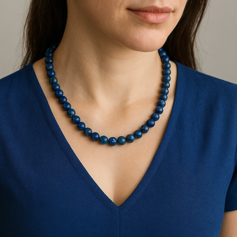 Lapis Lazuli 8 mm Dizi Doğal Taş Kolye - Görsel 1 - Safnaturel