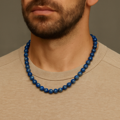 Lapis Lazuli 8 mm Düğümlü Doğal Taş Kolye