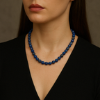 Lapis Lazuli 8 mm Düğümlü Doğal Taş Kolye