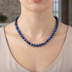 Lapis Lazuli 8 mm Düğümlü Doğal Taş Kolye