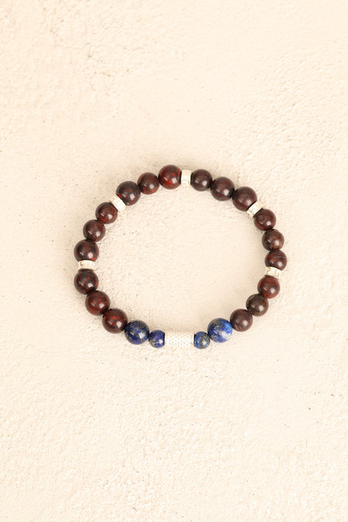 Lapis Lazuli & Dragon Jasper (8 mm) Doğal Taş Gümüş Aparatlı Bileklik