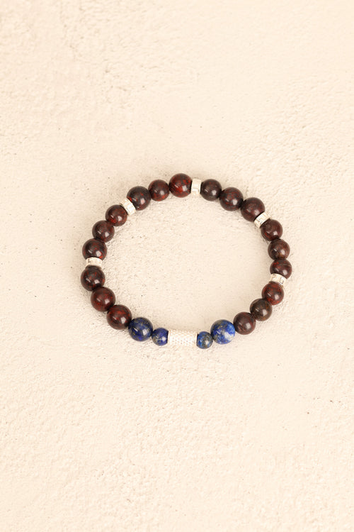 Lapis Lazuli & Dragon Jasper (8 mm) Doğal Taş Gümüş Aparatlı Bileklik
