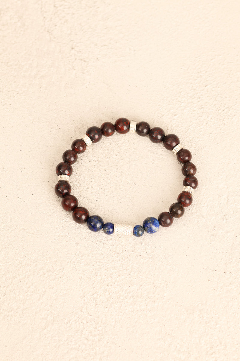 Lapis Lazuli & Dragon Jasper (8 mm) Doğal Taş Gümüş Aparatlı Bileklik - Görsel 3 - Safnaturel