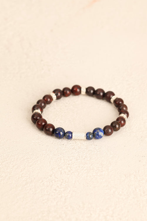Lapis Lazuli & Dragon Jasper (8 mm) Doğal Taş Gümüş Aparatlı Bileklik
