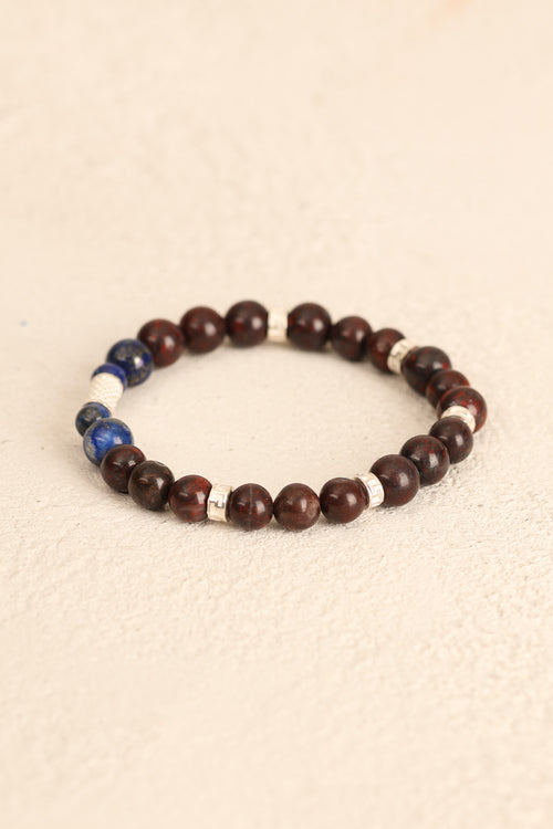Lapis Lazuli & Dragon Jasper (8 mm) Doğal Taş Gümüş Aparatlı Bileklik