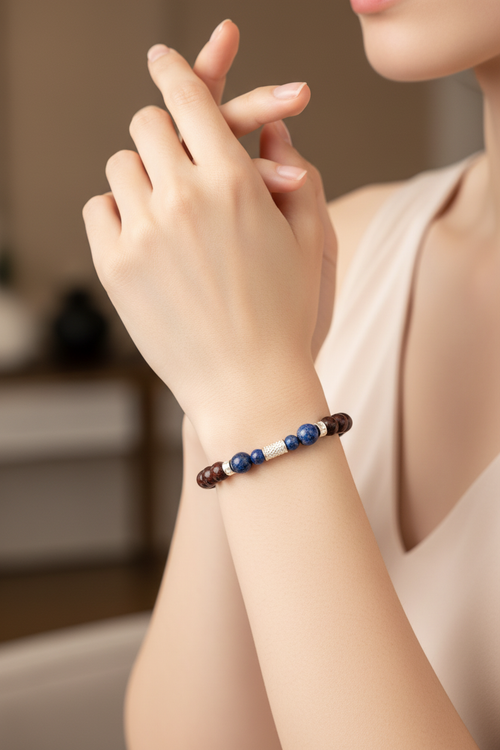 Lapis Lazuli & Dragon Jasper (8 mm) Doğal Taş Gümüş Aparatlı Bileklik