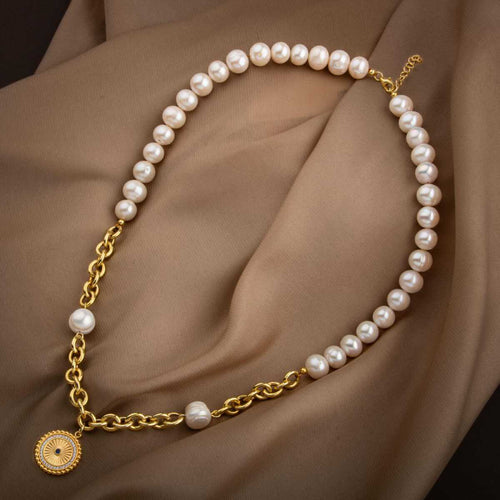 Lapis Lazuli Taşlı İnci Doğal Taş Gümüş Doc Zincir Tasarım Kolye