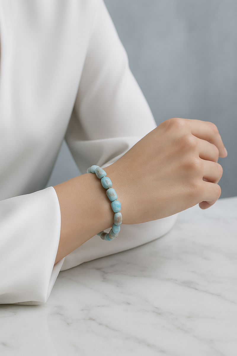 Larimar Doğal Taş Bileklik – 6 x 8 mm Özel Kesim - Görsel 1 - Safnaturel