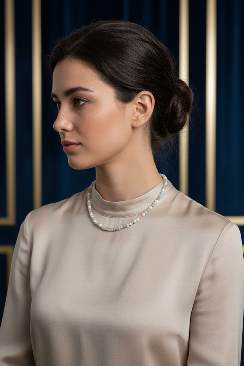 Larimar - Güneş Taşı - Havlit Doğal Taş Gümüş Aparatlı 4 mm Kolye