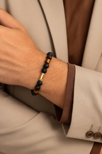 Lava - Tiger Eye Natural Stone Silver Device Unisex Bracelet