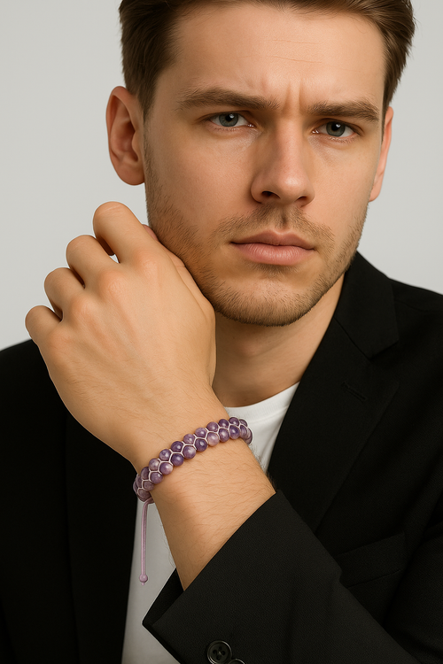 Lepidolite 6mm Double Row Macrame Natural Stone Bracelet