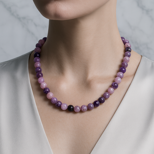 Lepidolit Doğal Taş Dizi Kolye 8 mm