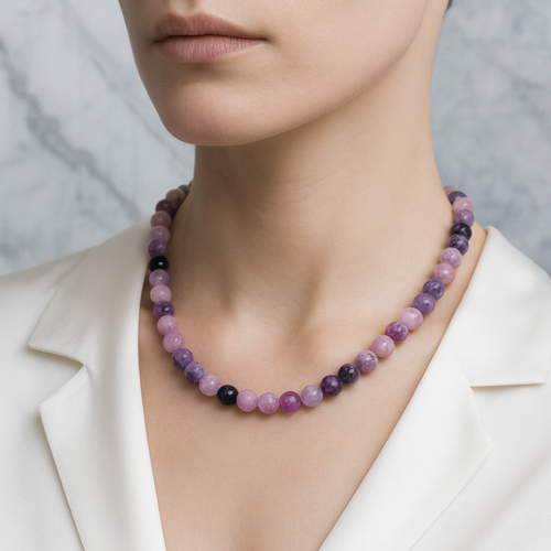 Lepidolit Doğal Taş Dizi Kolye 8 mm