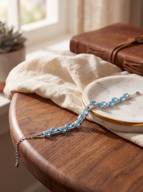 Sertifikalı Topaz Doğal Taş 925 Ayar Gümüş Bileklik
