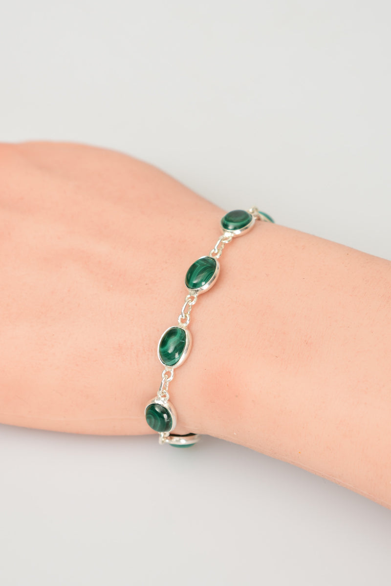 Malakit Doğal Taş 925 Ayar Gümüş Bileklik - Görsel 5 - Safnaturel