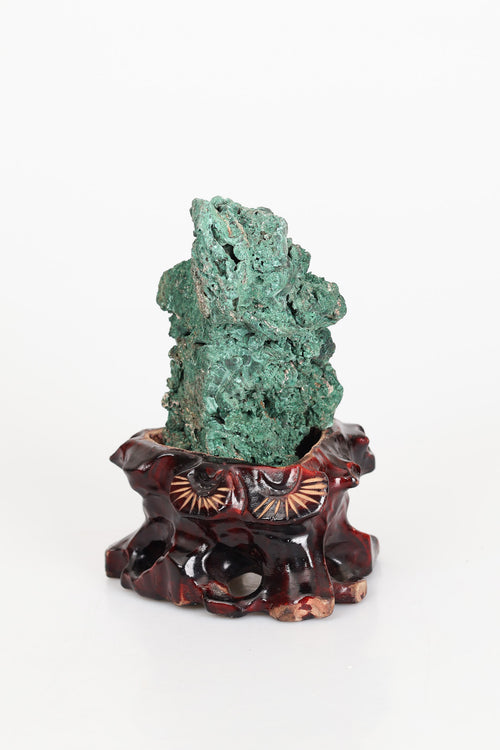 Malakit Doğal Taş Ahşap Standlı Parça