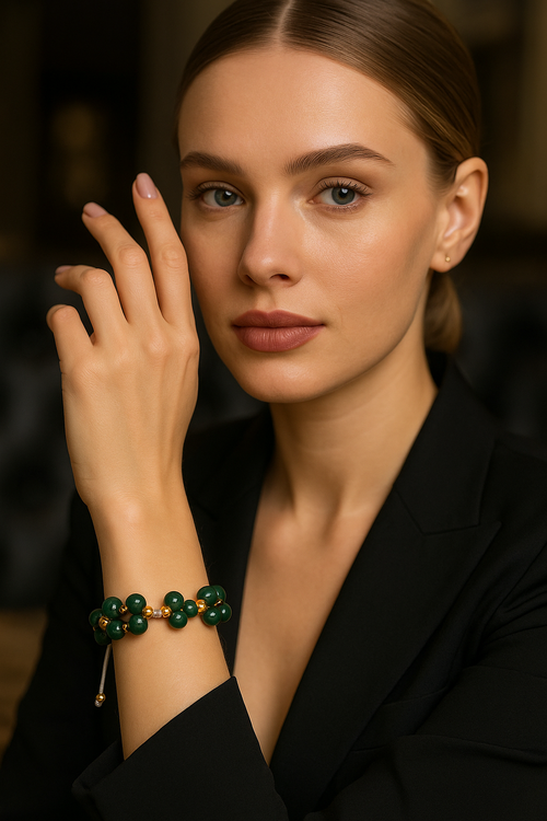 Malachite Triple Macrame Special Design Bracelet 6 mm