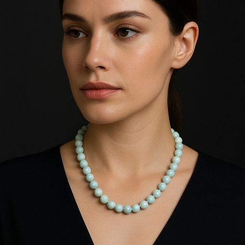 Mavi Larimar (Opal) 8 mm Düğümlü Doğal Taş Kolye