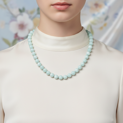 Mavi Larimar (Opal) 8 mm Düğümlü Doğal Taş Kolye