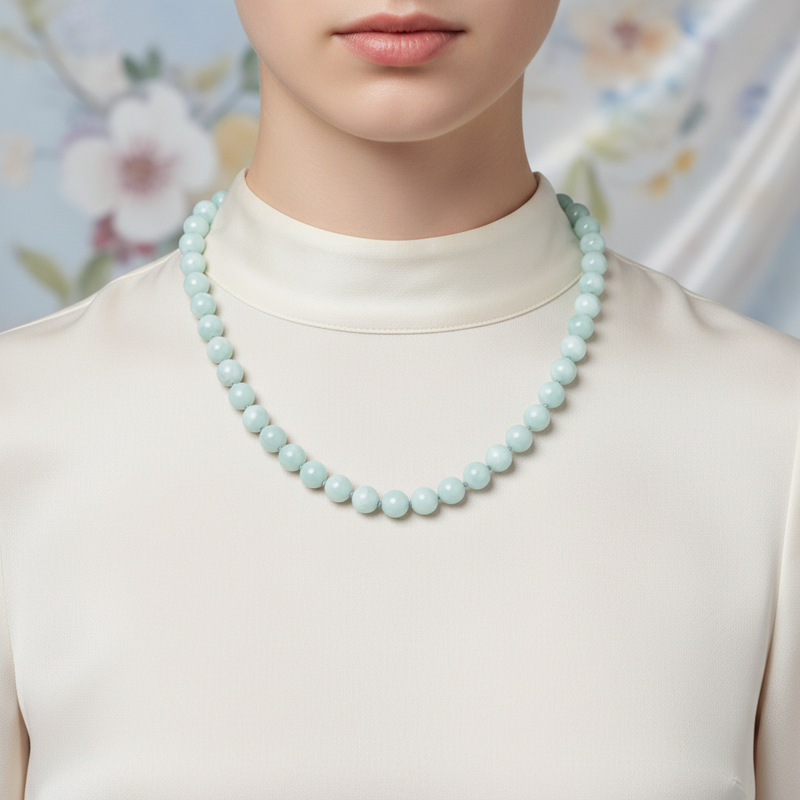 Mavi Larimar (Opal) 8 mm Düğümlü Doğal Taş Kolye - Görsel 1 - Safnaturel
