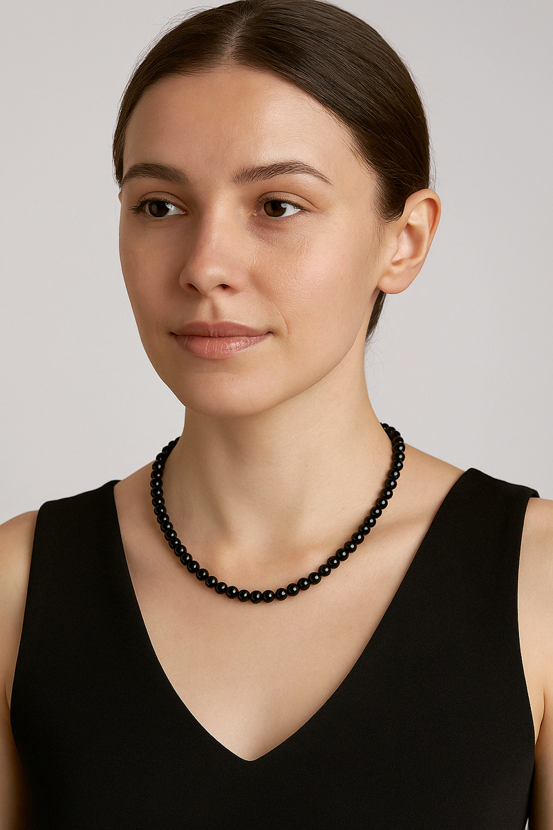 Obsidyen 6 mm Dizi Doğal Taş Kolye - Görsel 1 - Safnaturel