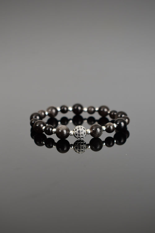 Obsidyen Doğal Taş Zirkon Aparatlı Tasarım Bileklik