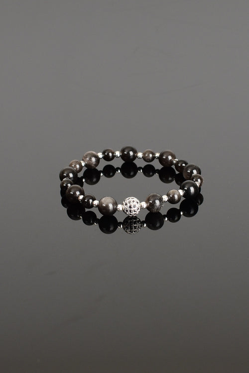 Obsidyen Doğal Taş Zirkon Aparatlı Tasarım Bileklik