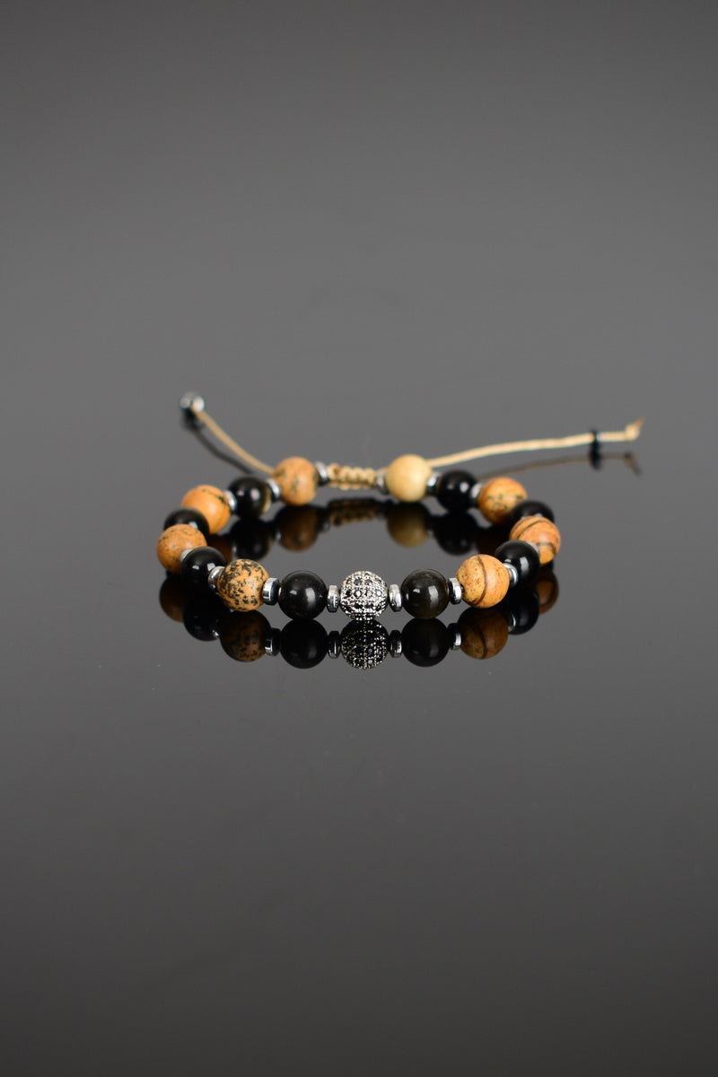 Obsidyen - jasper - Zirkon Doğal Taş Makrome Bileklik - Görsel 3 - Safnaturel