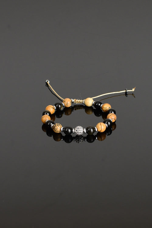 Obsidyen - jasper - Zirkon Doğal Taş Makrome Bileklik