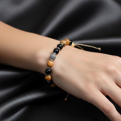 Obsidyen - jasper - Zirkon Doğal Taş Makrome Bileklik