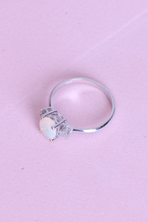 Opal - Elmas Doğal Taş 925 Ayar Gümüş Yüzük ( 0.85 - 0.16 Carat )