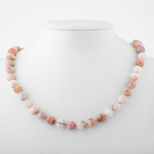 Opal Pink 8 mm Knotted Natural Stone Necklace