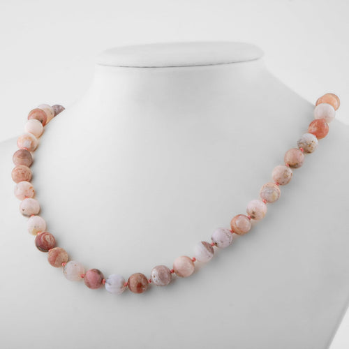 Opal Pink 8 mm Knotted Natural Stone Necklace